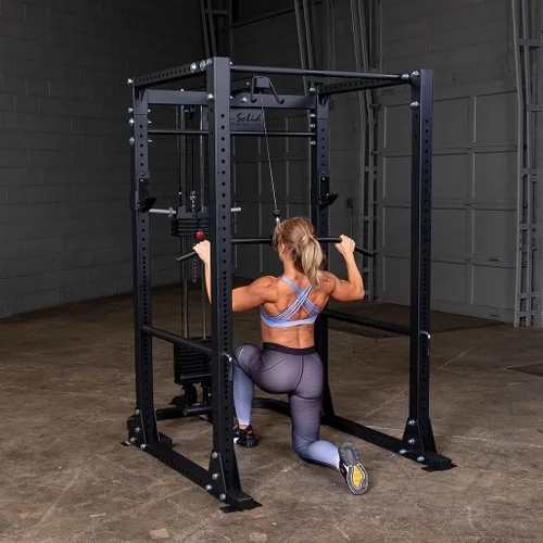 Vista 8 de Body-Solid GLA400 LAT y accesorio de barra de fila para rack de potencia GPR400, dominadas, rizos de bíceps y ejercicios de encogimiento, color negro