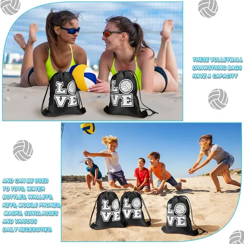 Vista 6 de Bolsas con cordón de puerto con cordón, bolsa de caramelos, bolsa de regalo para fiestas deportivas, suministros para fiestas deportivas, Voleibol