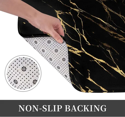 Vista 8 de Alfombras de baño negras y doradas para decoración de baño, alfombra de baño de mármol absorbente, alfombra antideslizante para piso, alfombras