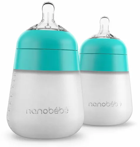 Vista 12 de Nanobebe - Biberón de silicona flexible, anticólicos, sensación natural, pezón que no se derrumba, base estable sin puntas, fácil de limpiar Gris