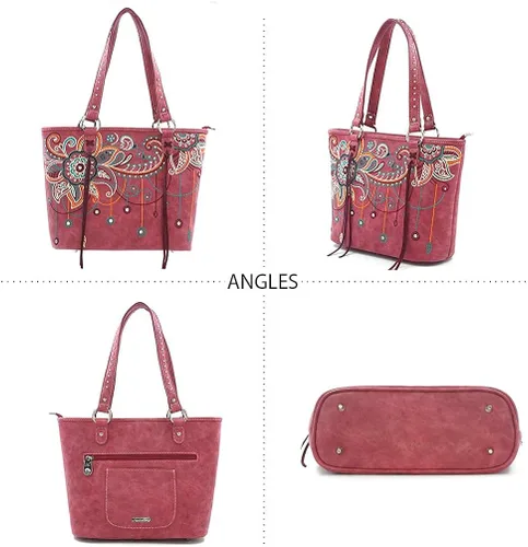 Vista 5 de Montana West Bolso de mano de cuero estilo occidental para mujer