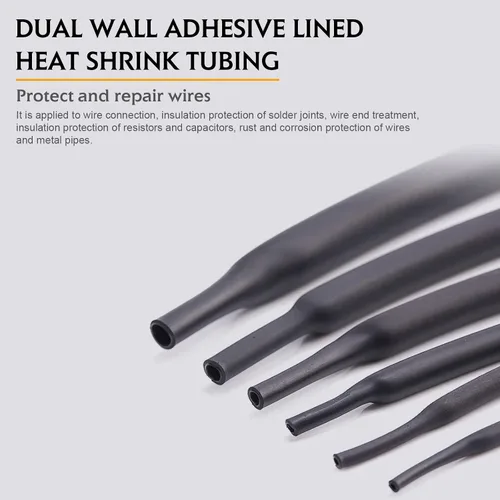 Vista 5 de Tubo termorretráctil 4:1 adhesivo impermeable con pegamento de doble pared negra termocontraíble (1 a 65 pies)