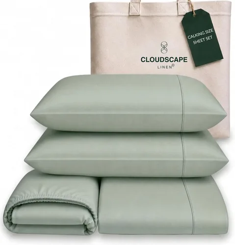 Vista 73 de Cloud Scape Linen - Juego de sábanas de algodón egipcio de doble capa, tamaño individual, tejido de satén de fibra larga, juego de 3 piezas, ropa