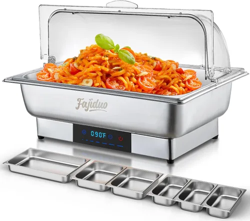 Vista 9 de Plato eléctrico para rozar, servidores y calentadores de bufé de 9 cuartos de galón, platos de acero inoxidable con pantalla de control