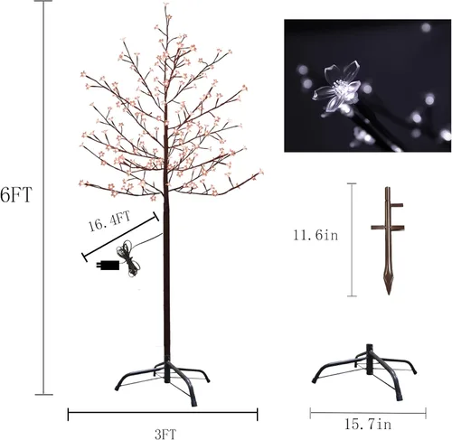 Vista 5 de FUCHSUN - Luz de árbol de cerezo de 6 pies, 200 luces LED, árbol artificial con 8 modos de iluminación para decoración del hogar, interior y Blanco