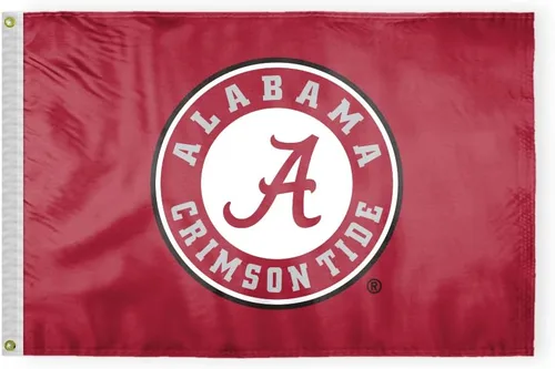 Vista 4 de Banderas redondas con logotipo de Alabama University Football Crimson Tide Round A, poliéster impreso de doble cara de 12 x 18 pulgadas con ojales