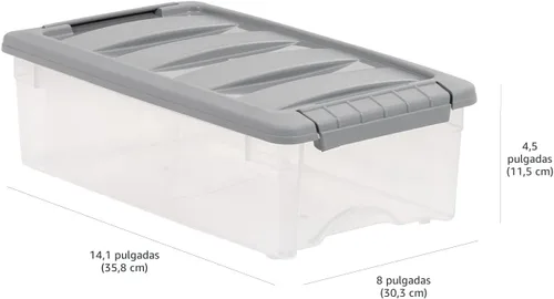 Vista 6 de Amazon Basics Contenedores de almacenamiento de plástico con tapas de cierre seguro, cubos organizadores apilables, transparente/gris, 5 cuartos