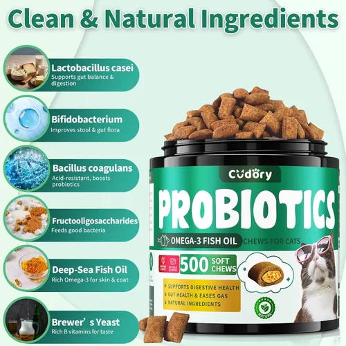 Vista 3 de Apoyo digestivo e intestinal para gatos y perros - Probióticos masticables suaves para gatos + suplemento de antibióticos de hierbas para perros