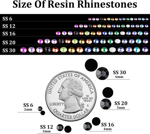 Vista 3 de 15000 diamantes de imitación de resina de 0.079 pulgadas a granel, diamantes de imitación de gelatina redondos negros con parte trasera plana, gemas