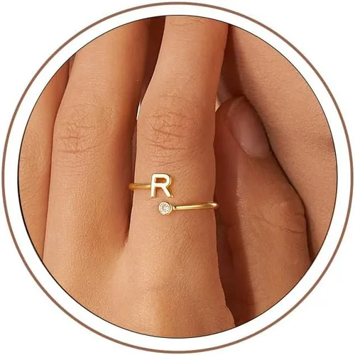 Vista 23 de Anillos Turandoss para Mujeres y Niñas - Delicados anillos ajustables chapados en oro de 14K sin decoloración para mujeres y adolescentes, anillos