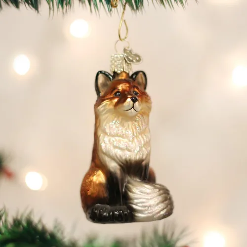 Vista 2 de Old World Christmas Adorno de cristal soplado de zorro para árbol de Navidad, decoración navideña artesanal, colección de animales de vida silvestre