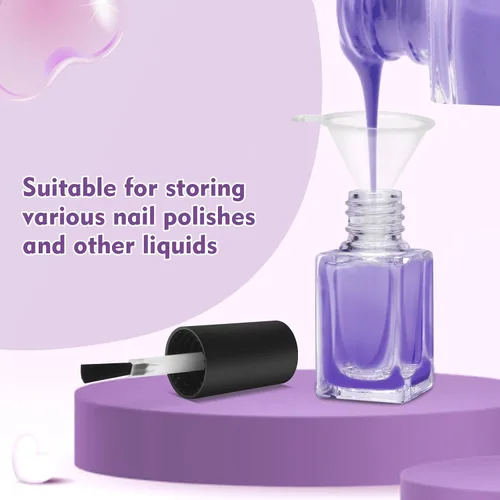 Vista 5 de AHIER Botellas transparentes de esmalte de uñas vacías con embudo de tapa de cepillo y bola mezcladora (0.2 fl oz 5p) Clear Glass Empty Fingernail