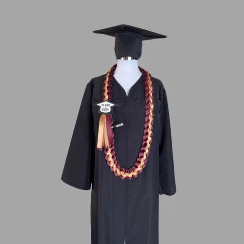 Vista 2 de Leis de graduación 2025 con soporte para dinero, añade el tuyo (borgoña y oro viejo)