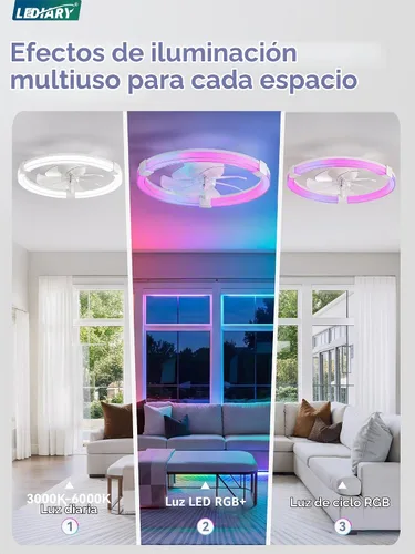 Vista 4 de LEDIARY Ventilador de techo con luz, lámpara de bajo perfil de 20 pulgadas Blanco