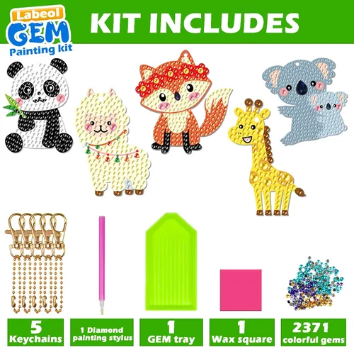 Vista 2 de Labeol Artes y manualidades para niños de 8 a 12 años – Crea tus propios llaveros GEM, arte de diamantes 5D por números, kits de arte GEM para niños