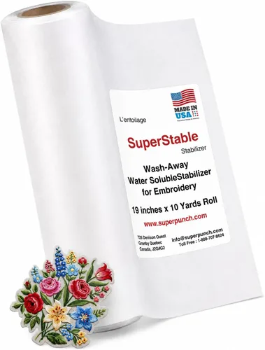 Vista 10 de Superpunch Wash Away - Estabilizador de bordado soluble en agua, rollo de 9 pulgadas x 10 yardas, película transparente para bordado a máquina