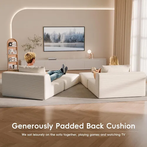 Vista 4 de Sofá cama convertible, sofá de 79 pulgadas sin huesos, sofá cama de corduroy, sofá chaise doble extragrande, futón en nube, sofá modular de piso