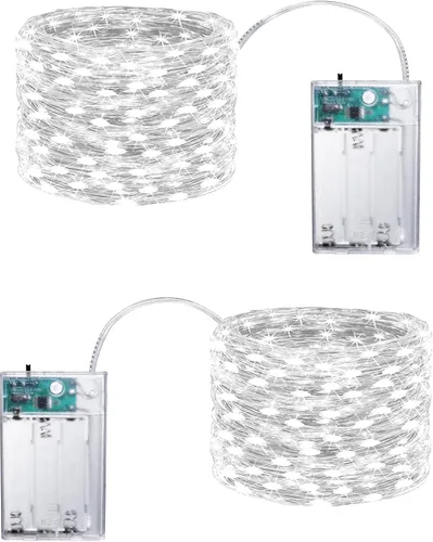 Vista 10 de Joomer Guirnalda de luces LED que funcionan con pilas, paquete de 2 50 luces LED cortables de 16 pies con temporizador para dormitorio, fiestas