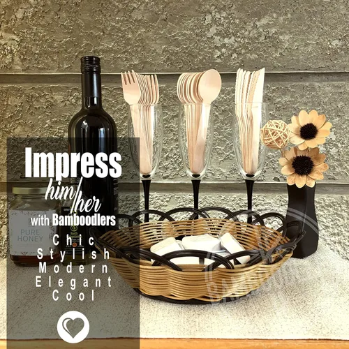 Vista 5 de juego de cubiertos de madera desechables 100 % natural, ecológico, biodegradable y compostable ¡La tierra es genial! 200 utensilios de 6.5