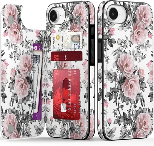 Vista 252 de LETO para iPhone 15 Pro Funda tipo cartera - Tapa tipo folio con patada - Diseños de moda - Tarjetero - Funda protectora para mujeres y niñas - 6.1