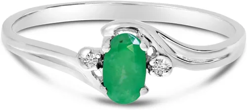 Vista 7 de Anillo de diamantes y esmeralda en oro blanco de 10 quilates