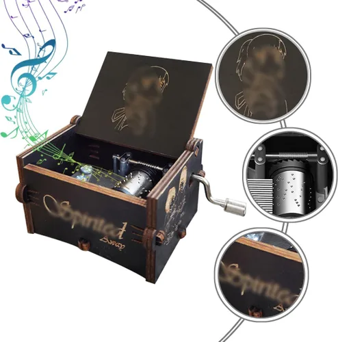 Vista 2 de Bolunlun Caja de música de "Spirited Away", caja de música de madera accionada a mano, juguetes de madera para fanáticos del anime, regalos