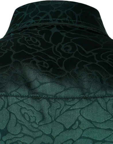 Vista 5 de ZEROYAA Camisas de vestir con botones de manga larga y estampado floral de jacquard rosa satinado brillante para hombre para fiesta de graduación