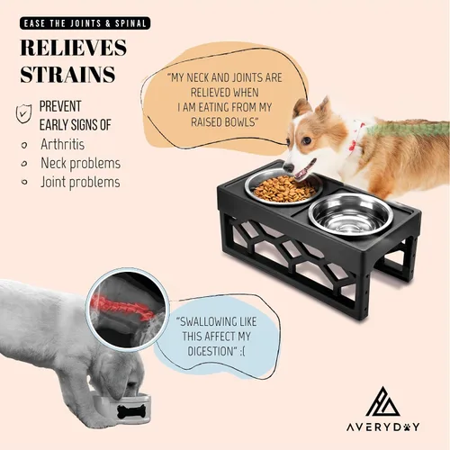 Vista 2 de AVERYDAY Cuencos pequeños elevados para perros, 4 alturas ajustables con 2 cuencos de acero inoxidable para alimentos y agua, estación de Soporte