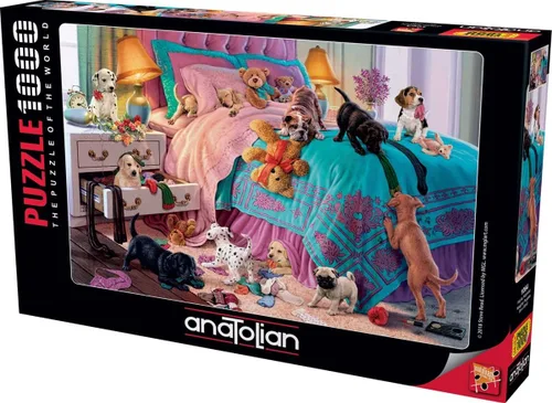 Vista 5 de Anatolian Puzzle - Perritos en el dormitorio, rompecabezas de 1000 piezas, #1143
