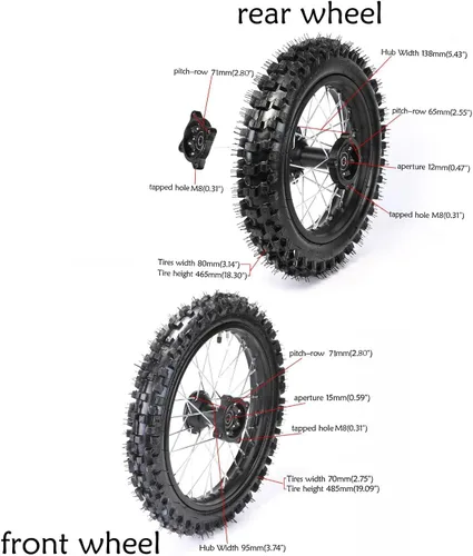 Vista 2 de Neumático Knobby de 1.85x12 60/100-14 delantero y 1.4x14 80/100-12 para motocross/pit bike/monkey bike/70/90/110/125/140/150/160cc scooter