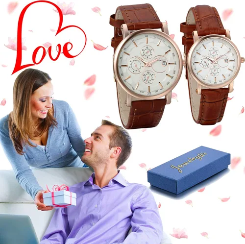 Vista 3 de JewelryWe Men Women Quartz Calendar Watch His and Her Couple Matching Wrist Watch Set, for Valentines Day
