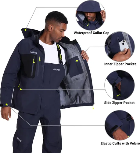 Vista 4 de Men’s 3-Layer Waterproof Fishing Jacket & Bib Pants Set – Waders & Foul Weather Gear