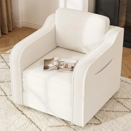 Vista 4 de FiveWillowise Silla giratoria decorativa para sala de estar, sillón tapizado de 30 pulgadas en barril, cómodo sillón moderno individual para Blanco