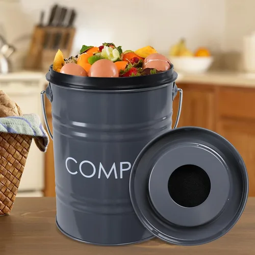 Vista 7 de Vipush Contenedor de compostaje para encimera de cocina compostador con tapa, contenedor pequeño de compost, incluye forro interior de cubo de abono