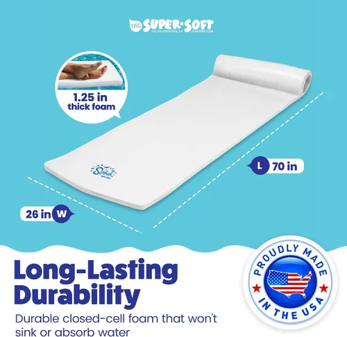 Vista 3 de TRC Recreation Foam Swimming Pool Float, Floating Water Lounger, Splash 1.25” Blanco