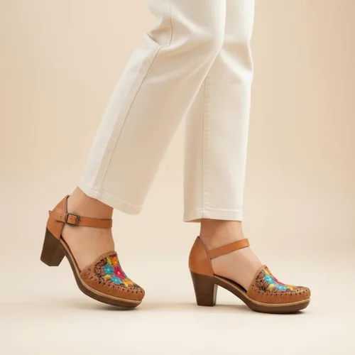 Vista 13 de Zapatos Mexicanos de Piel con Flores Bordadas, con Tacones para Mujer - Modelo 102BL