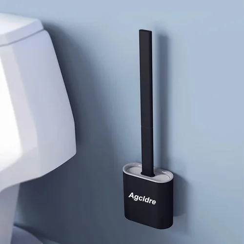 Vista 2 de Cepillo de inodoro con soporte, cepillo de inodoro de silicona y cepillo de limpieza para el hogar, juego de cepillos de toleta de baño