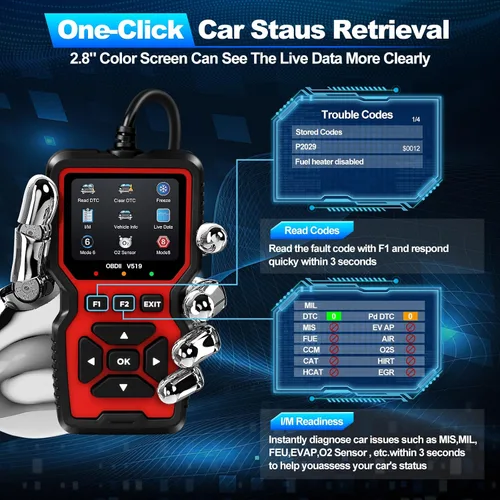 Vista 4 de 52HZ Herramienta de diagnóstico del escáner OBD2, lector de código de motor de verificación automática profesional con reinicio y modo 6 y modo 8