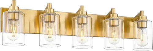 Vista 17 de Lámparas de baño, lámpara de tocador moderna de 4 luces con pantalla en forma de copa de vino de vidrio transparente, accesorios de iluminación Negro
