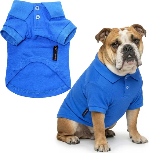Vista 27 de Camisas Polo Parisian Pet - Camisa de Algodón Transpirable para Perros - Azul Sólido, Ropa de Verano con Capucha - Cuello con Botón para Perros
