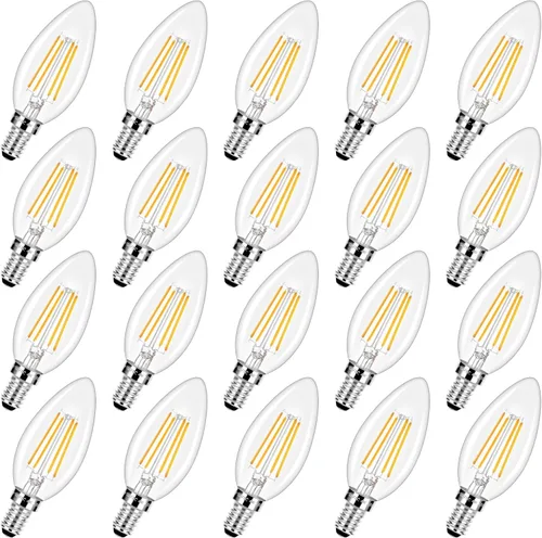 Vista 21 de E12 LED Candelabra Bulbs 40 Watt Equivalent, 4W Vintage Candle Light Bulbs Dimmable, 350Lm Amber Warm White 2200K B10 Edison Bulb, Filament Clear