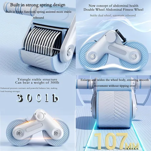 Vista 2 de RODILLO DE ABDOMINIO DE REBOTE AUTOMÁTICO: Rodillo abdominal de rebote automático para ejercicio con rodilleras, diseño de equilibrio de doble rueda