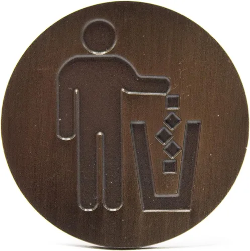 Vista 7 de Logotipo de basura, emblema, medallón, cocina, oficina, parte delantera del gabinete, 1.5 pulgadas, acero inoxidable, latón, negro mate, cantidad 1