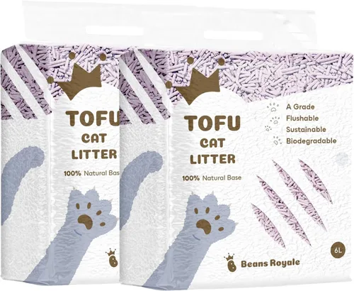 Vista 10 de Paquete de 2 arenas de tofu para gatos (6 L x 2), arena aglutinante para gatos, desechable, fibra de guisante, sin polvo, control de olor, bajo