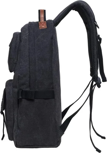 Vista 4 de KAUKKO Vintage Casual polyster and Leather Rucksack Backpack(20-2-BLACK)