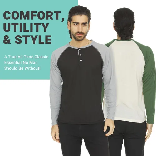 Vista 17 de DARESAY Paquete de 3: camiseta térmica de manga larga para hombre, camisetas de manga larga Henley & Crew para hombre, camisetas de manga larga
