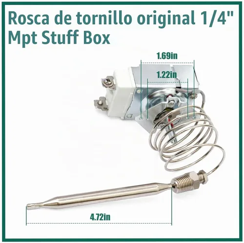 Vista 2 de 60125401 para Freidora Profunda 1175 termostato compatible con freidora imperial, Caja de cosas Mpt de 1/4" rosca, Termostato RX-1-36 compatible