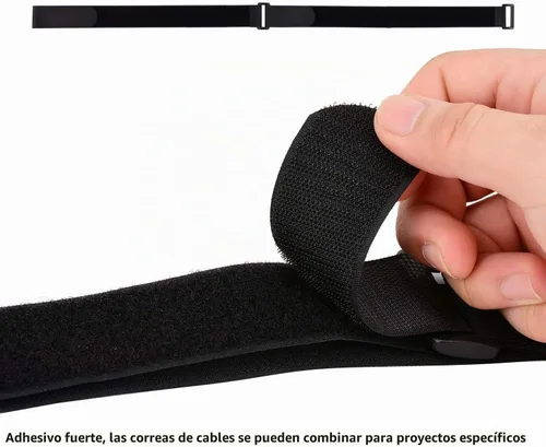 Vista 5 de Brida de cables de 1.5 x 24 pulgadas, paquete de 12 correas adhesivas de sujeción ajustable resistente con hebilla de anillo en D de plástico