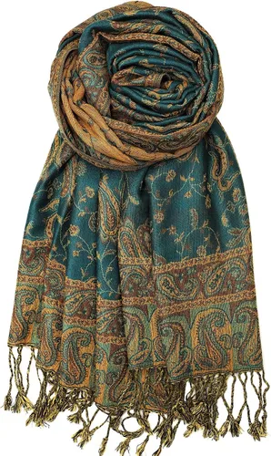 Vista 40 de Achillea Bufanda reversible de pashmina con estampado paisley – Chales y envolturas indios exóticos para vestidos de noche, festivales, todas
