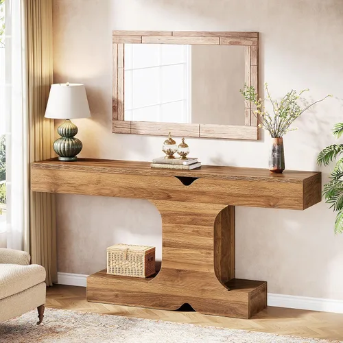 Vista 5 de Tribesigns Mesa consola de 63 pulgadas, mesa larga para sofá detrás del sofá, mesa de entrada de madera para pasillo, entrada, sala de estar, nogal